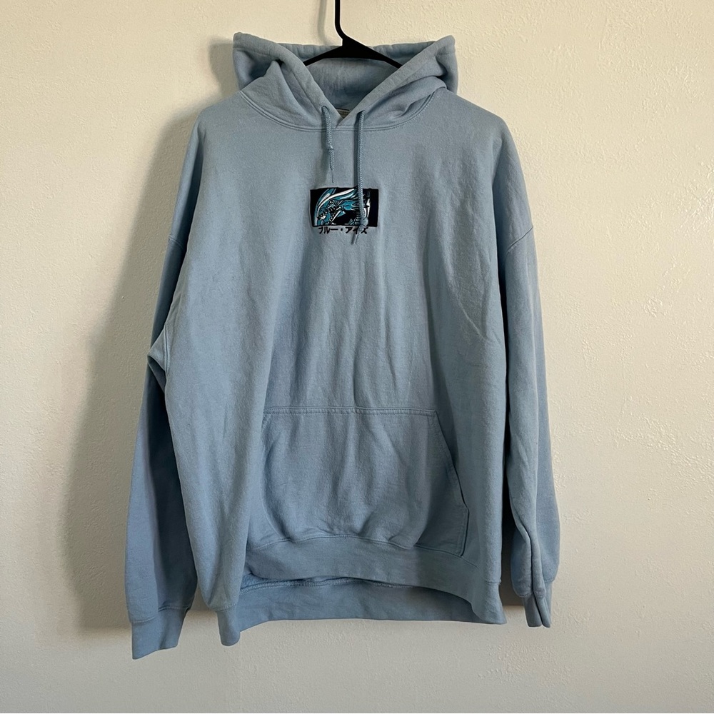 Light Blue Graphic Pokemon Bewd Pullover Hoodie - Men